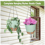 Self-Watering Hanging Planters with Water Level Window, 8/10 Inch Indoor Outdoor Hanging Plant Pots Includes Chain Hangers with Drainage Holes & Detachable Reservoir (Green, 8+10 inch) - color: Green
