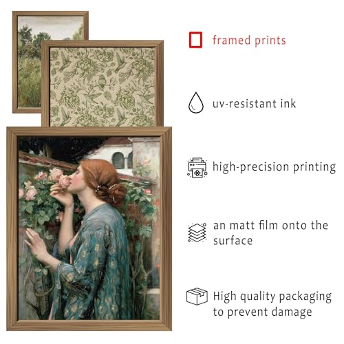 ANERZA 16 PCS Framed Vintage Wall Art Decor, French Country Wall Prints for Bedroom, Landscape Gallery Wall Frame Set, Farmhouse Posters for Living Room Aesthetic, Rustic Collage Kit, Dorm Home Decor - color: DarkSeaGreen, size: 12"x15" Framed