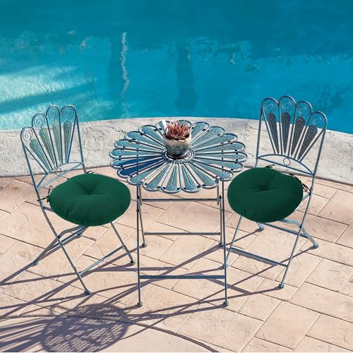 FUNHOME 15"x15"x4" Bistro Chair Cushion Set of 2, Water Repellent Round Outdoor Chair Cushions with Ties, Patio Tufted Chair Pads for Home Garden (Dark Green) - color: Dark Green