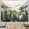 TUGCAY Misty Mountain Forest Tapestry, Green Nature Foggy Watercolor Tree Tapestries Landscape Scenery Tapestry Wall Hanging for Bedroom Living Room Backdrop 51 x 60 Inch