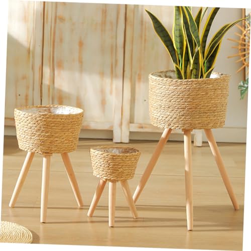 Toddmomy Rattan Basket Plant Stand Weaving Plant Pot Stand Bohemian Style Flower Pot Rack - color: Beige