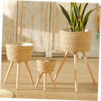 Toddmomy Rattan Basket Plant Stand Weaving Plant Pot Stand Bohemian Style Flower Pot Rack - color: Beige