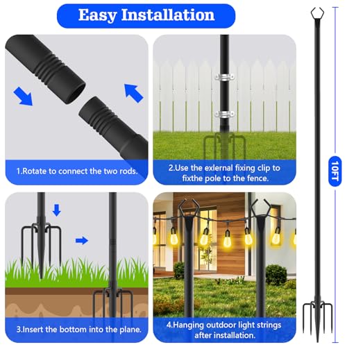 SINLEY 6 Pack String Light Poles,10 Ft Metal Poles with Fork for Outdoor String Lights,Outdoor Light Poles with Fork,Poles/Post/Stand for Outside,Patio,Deck,Backyard,Garden Wedding,Party - style: 6 Pack String light pole