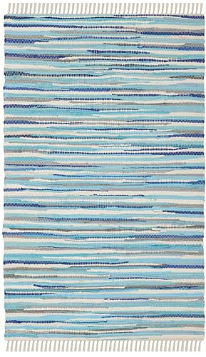 SAFAVIEH Rag Rug Collection Accent Rug - 3' x 5', Turquoise & Multi, Handmade Boho Stripe Cotton, Ideal for High Traffic Areas in Entryway, Living Room, Bedroom (RAR129C) - color: Turquoise/Multi, size: 3' x 5' (Rectangular)