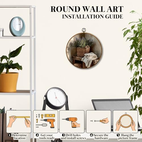 JUIOEIU Vintage Laundry Room Round Wall Decor, Farmhouse Laundry Basket Framed Canvas Prints, Rustic Country Farmhouse Wall Art Hanging Decorations for Washroom Restroom Bathroom Decor, 10x10in - color: Laundry room08