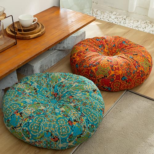 ELEFOCUS Blue Bohemian Seat Cushion,Indoor Boho Chair Cushions for Dining Chairs,Round Chair Pad,Decorative Seat Cushions for Kitchen Chairs(Blue Round A 21X21) - color: Blue Round a 21x21