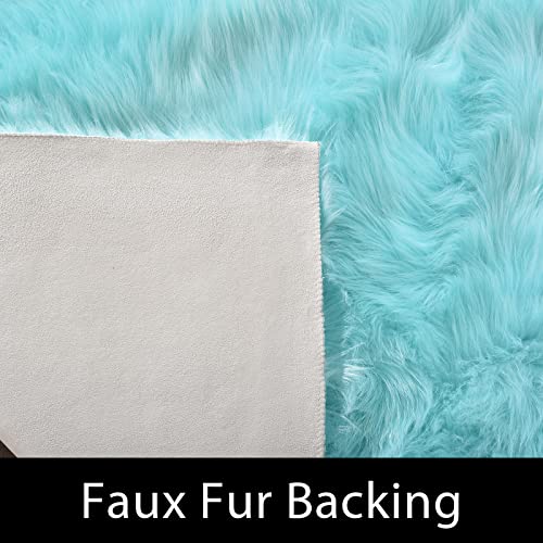Latepis Light Blue Small Fluffy Rugs 2x3 Teal Faux Sheepskin Fur Rug for Bedroom Cute Throw Plush Rug for Cushion Chair Furry Rugs for Home Décor - color: Light Blue, size: 2' x 3' (Rectangular)