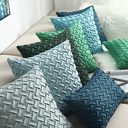 vctops Christmas Boho Basket Weave Pattern Decorative Throw Pillow Cover Super Soft Suede Solid Square Accent Cushion Case for Couch Sofa Car (Dark Green,18"x18") - color: Dark Green, size: 18" x 18" (Pack of 1)