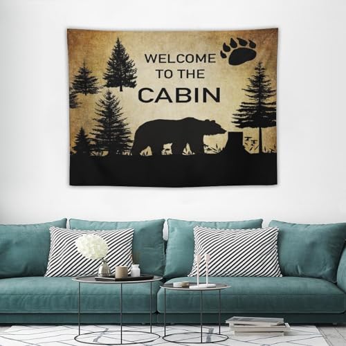 ZhiRain Country Style Bear Tapestry Wall Hanging Wild Animal Forest Rustic Cabin Tapestries Home Decor for Living Room Bedroom Farmhouse Apartment Dorm 30"x40" - color: Cabin-11, size: 30"L x 40"W