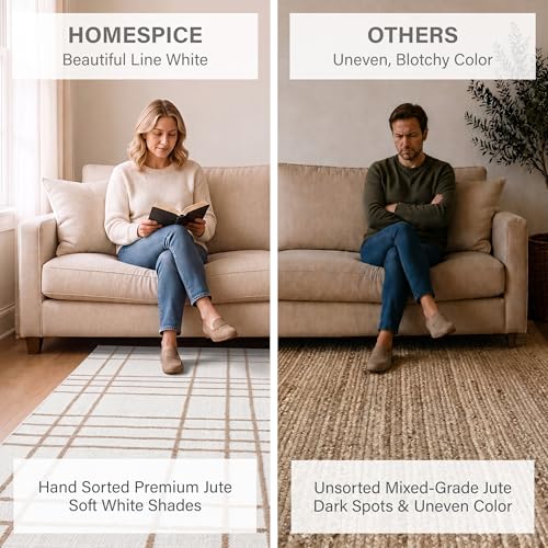 Homespice Faye Jute Runner Rug 2x6' - Cotton Backed Premium Handmade Plaid Runner Rug for Kitchen and Hallway, Lays Flat, Won't Fray or Shed, Soft Linen White with Beige Windowpane - color: Faye, size: 2' x 6' (Rectangular)