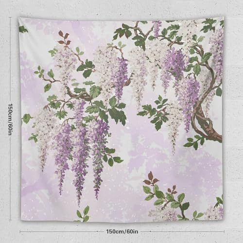 HZOHNAGO Lavender Flower Tapestry Fantasy Purple Floral Green Leaves Botanical Pattern Printed Wall Tapestry Wall Hanging for Bedroom Living Room Dorm 60" W x 60" H - color: Lavender-1, size: 60"L x 60"W