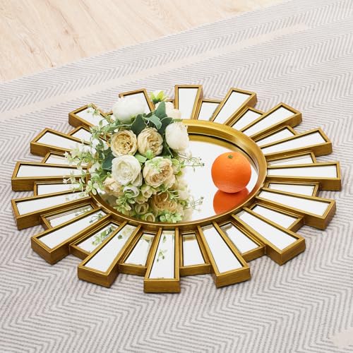 23.6" Sunburst Round Mirror, Gold Sun Decorative Wall Mirror, Design for Fireplace Mantel Foyer Entryway Bedroom, Modern Glam Sunflower Wall Art | Easy Hanging Wall Decor for Living Room - color: Sunflower Gold