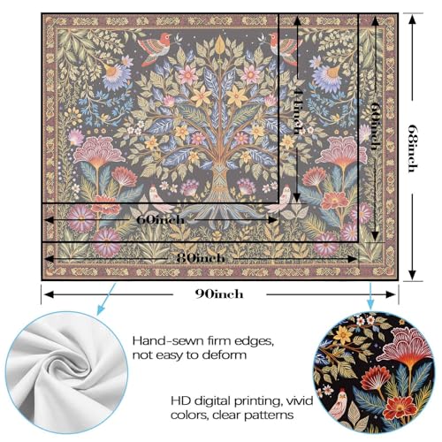 Lunerfex Tree of Life Wall Tapestry - Vibrant Folk Art & Botanical Wall Hanging for Bedroom and Living Room Decor - Boho Nature Tapestries 60"x44" - color: Black Red, size: 60"L x 44"W