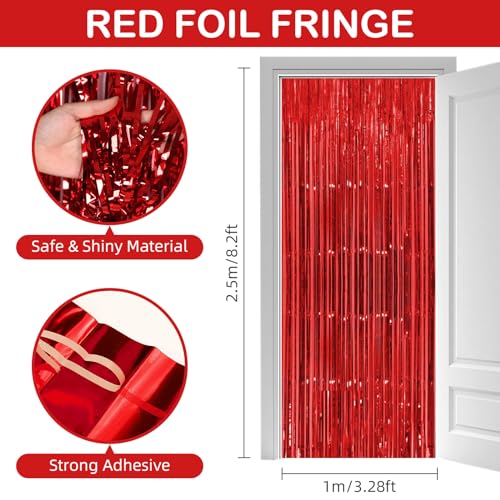 30 Pack Red Foil Fringe Curtain Backdrop, 3.3x8.2 Feet Metallic Tinsel Streamer Curtains Photo Booth Props for Wedding/Anniversary/Bridal Shower/Christmas/New Year/Valentine's Day Party Decorations - color: Red