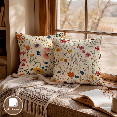 OBSEDE Dainty Botanical Floral Decorative Throw Pillow Covers, Set of 4 Minimalist Cushion Cases 18x18 Inch - color: Dainty Botanical