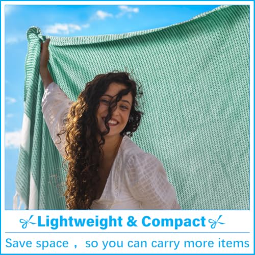 Vikumond Oversized Turkish Beach Towel Blanket XXL Cotton Sandproof Towels Boho Woven Extra Large Big Sand Free Giant Throw Blankets Huge Quilt XL Picnic Camping Necessities Cloud for Adult Gifts - color: Woven Green, size: Xxxl(88x82 In,224x208 Cm)