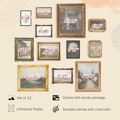 KBKBART Vintage Wall Art Prints, French Country Wall Decor Countryside Landscape Antique Canvas Painting, Vintage Botanical Art Prints, Rustic Farmhouse Decor Wall Art for Bathroom, Bedroom Gallery-UNFRAMED - color: Vintage decor