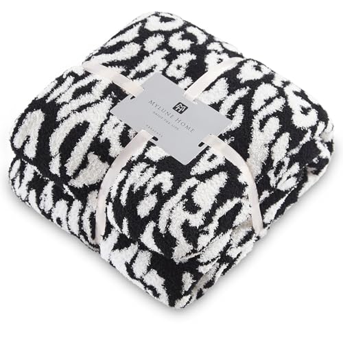 MH MYLUNE HOME Ultra Soft Leopard Throw Blanket (71x78 inches) Microfiber Blanket Plush Warm Reversible Cheetah Blanket Leopard Pattern Throw for Couch Bed Sofa, Black and White, 71"x78" - color: Leopard Black White, size: 71"x78" - 550 GSM