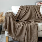 GLORY SEASON 100% Cotton Throw Blanket in Brown Jacqard Weave Fabric with Fringe Soft All Season Cover for Bed Couch and Living Room Sofa,Chair 50x60 Inches - color: Brown