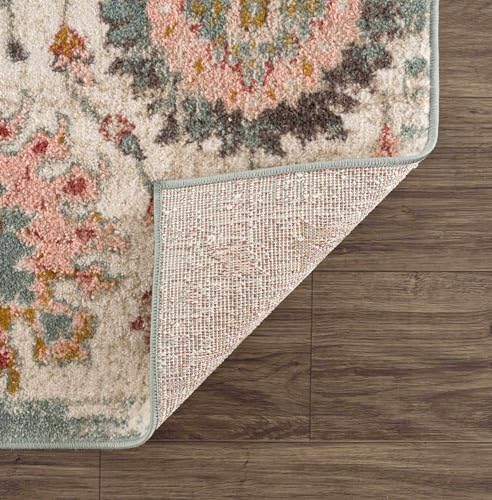 Hauteloom Twilight Area Rug - Floral Medallion Botanical Flower Leaf - Traditional Oriental Turkish Oushak Transitional - Dusty Pink, Sky Blue, Light Gray, Cream, Multicolor - 2' x 3' - color: Dusty Pink, Sky Blue, Light Gray / Twilight, size: 2' x 3' (Re