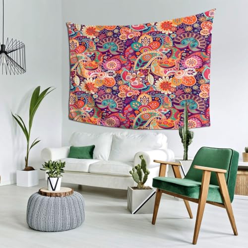 RTAFGU Perris Tapestry, Colorful Paisley Flower Pattern, Boho Ethnic Vibrant Art Tapestries Aesthetic Wall Hanging for Bedroom Living Room,Dorm Party Home Decoration 80" L x 60" W - color: Perris_2807, size: 80"L x 60"W