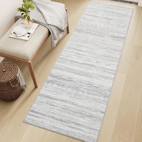 2x6 Runner Rug Machine Washable Non Slip Area Rug Distressed Neutral Moroccan Boho Rug Ultra Soft Floor Runners for Hallways for Entryway Laundry Room Kitchen, Grey - color: Grey, size: 2' x 6' (Runner)