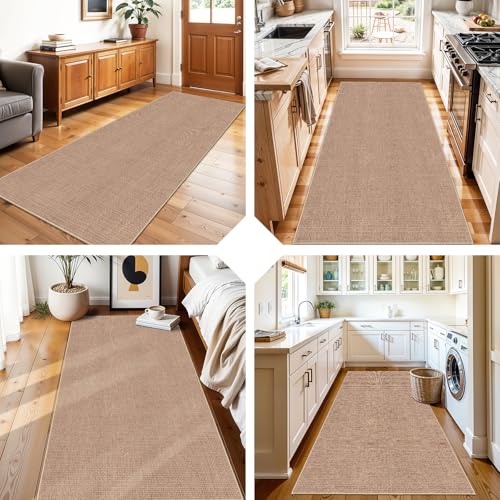3x6 Kitchen Runner Rug Washable Non Slip: Solid Color Pattern Faux Jute Rug - Thin Easy Clean Indoor Farmhouse - Boho Rugs for Entryway Kitchen Hallway Bedroom Modern Home Decor Mat (Beige,3x6) - color: Beige, size: 3' x 6' (Rectangular)