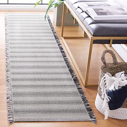 SAFAVIEH Augustine Collection Runner Rug - 2' x 9', Ivory & Black, Cotton Stripe Fringe Design, Non-Shedding & Easy Care, Ideal for High Traffic Areas in Living Room, Bedroom (AGT501Z) - color: Ivory/Black, size: 2' x 9' (Runner)