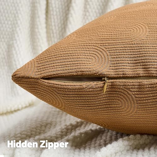 FUTEI Pack of 2 Chenille Decorative Throw Pillow Covers 16x16 Inch,Soft Cozy Striped Geometric Patterns Cushion Case,Modern Home Decor for Couch Bed Living Room,Bronze - color: Bronze, size: 16" x 16" (Pack of 2)