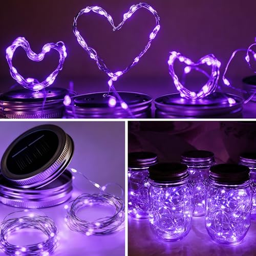 Mason Jar Solar Lights 30 LED Outdoor Solar Firefly Lights,Solar Fairy Lids Lights（No Jars）,Waterproof Lantern Mason String Solar Lights with Hangers for Regular Mouth Jars (12pack-Purple) - color: 12pack-Purple