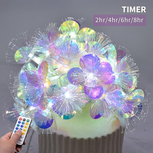 YOLIGHT Fiber Optic Flower String Lights Battery Operated with Timer, 13ft 20 LED Flower Garland Lights Fairy Lights for Room Table Wedding Christmas Easter Décor (White) - color: White, size: 13ft
