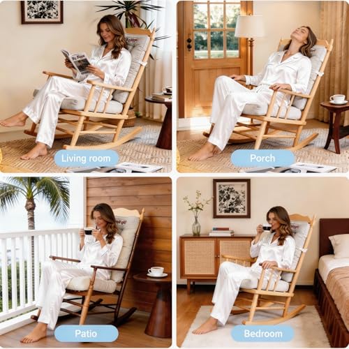 Big Hippo Rocking Chair Cushions Set with Ties, Tufted Thick Back and Seat Pads for Wooden Glider & Nursery, Velour Lumbar Support to Relieve Tailbone Pain for Indoor Office (Beige) - color: Beige2