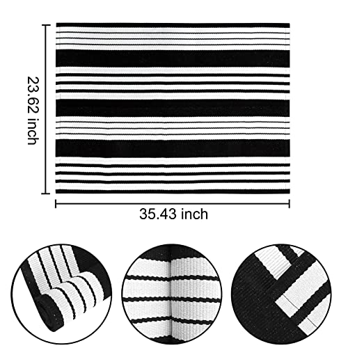 Black and White Striped Outdoor Rug 24'' x 35'' Door Mat Outdoor Machine Washable Welcome Mats Cotton Hand-Woven Entryway Rug for Front Porch/Entryway/Laundry/Bathroom/Bedroom - color: Black Striped, size: 2' x 3' (Rectangular)