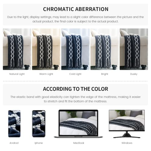 BOURINA Fluffy Chenille Knitted Fringe Throw Blanket Lightweight Soft Cozy for Bed Sofa Chair Throw Blankets, Navy 50" x 60" - color: A-navy, size: 50"×60"