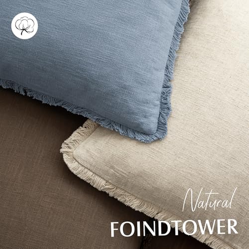 Foindtower Set of 2 Decorative Linen Fringe Throw Pillow Covers Cozy Boho Farmhouse Cushion Cover with Tassels Soft Accent Pillowcase for Couch Sofa Bed Living Room Home Decor, 16×16 Inch, Misty Blue - color: Spring Lake, size: 16" x 16" (Pack of 2)