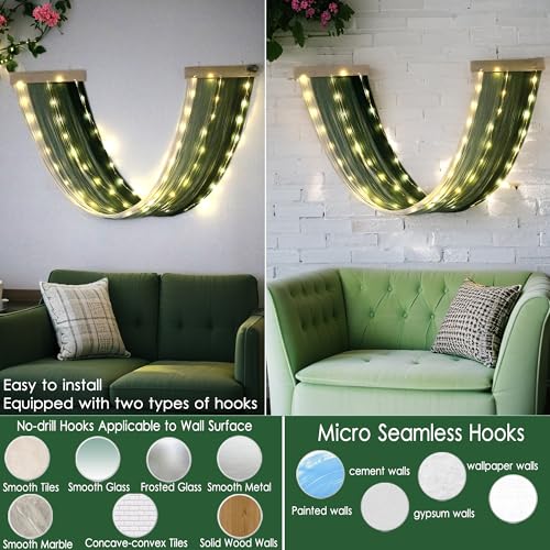 Macrame Fairy Lights Battery Operated with Remote,Large Macrame Wall Hanging with 20ft 100 LED String Lights,Green Gradient Warm White Light for Living Room,Bedroom,Christmas,Holiday Deco - color: Green-Warm White