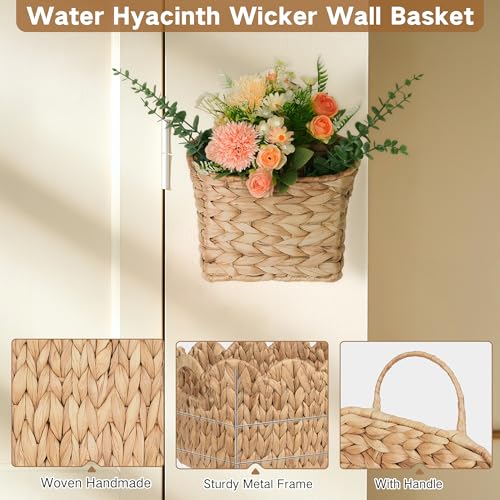 iEGrow Set of 2 Hanging Basket, Wicker Wall Basket Natural Water Hyacinth, Hanging Baskets for Organizing and Decor, Storage Baskets for Door Mounted Entryway Flower Mail Plant Garden - color: Natural, size: Square