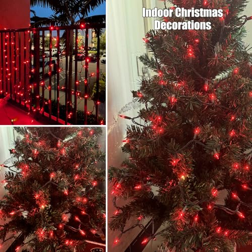 HISHINY Christmas Lights 100 Count Red Christmas Tree String Lights with White Wire for Outdoor Indoor Christmas Decorations Wedding Decorations Valentines Day Decor,UL Certified (21feet) - color: Red