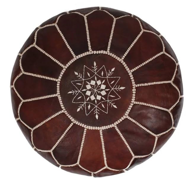 Moroccan Handmade Genuine Leather Pouf unstuffed Ottoman, Round Footstool, Living Room and Bedroom,Chair Foot Rest,Gift Wedding,Housewarming Gifts New Home,Floor Chair