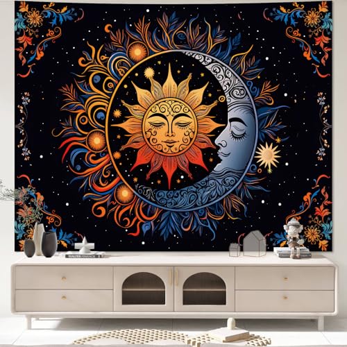 Apdidl Extra Large Hippie Tapestry Wall Hanging for Bedroom Aesthetic, Sun and Moon Boho Bohemian Tapestries, Colorful Vintage Mandala Outdoor Floral Backdrop Decor for Living Room Dorm (71"X90") - color: Boho Sun Tapestry, size: 90"L x 71"W