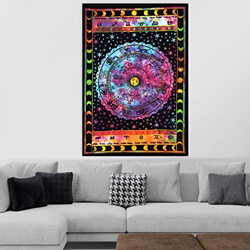 ANJANIYA Sun Moon Star Zodiac Goodluck Tarot Card Bohemian Room Dorm Decor Hippie Indian Boho Tapestry Psychedelic Mandala Wall Hanging Art Cotton Tapestries (Multi, 30"X40")