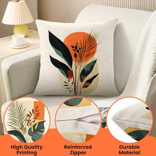 BVBOX Set of 4 Throw Pillow Covers 18"x18", Double-Sided Decorative Pillow Cases, Soft Flax/Short Plush Pillow Covers for Bed, Sofa, Couch, Living Room, Bedroom (Flax, Branches and Leaves) - color: Branches and Leaves