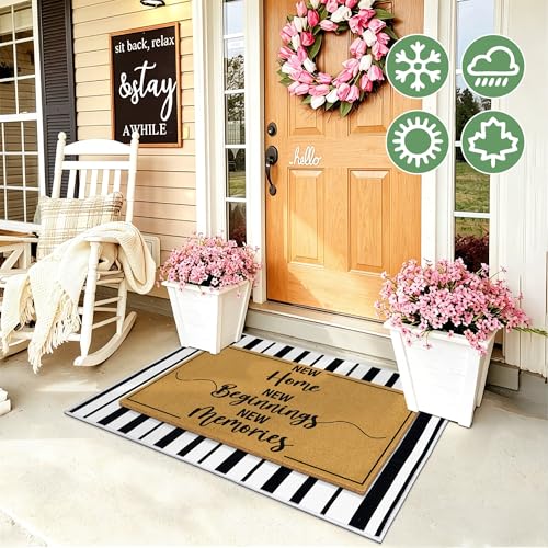 2 Pcs Coir Door Mat Welcome Mats for Front Door Porch Black White Layering Rug for Outside Entrance Non Slip New Home Area Rugs for Outside Patio Housewarming Gift Idea for Family Friends 23.6"x35.4" - color: 2 Pcs Coir New Beginning