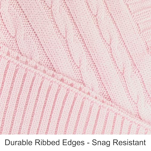 NTBAY 100% Pure Cotton Cable Knit Throw Blanket, Super Soft Warm 51x67 Knitted Throw Blanket for Couch, Sofa, Chair, Bed - Extra Cozy, Machine Washable, Comfortable Home Decor, Baby Pink - color: Baby Pink, size: Throw(51"x67")
