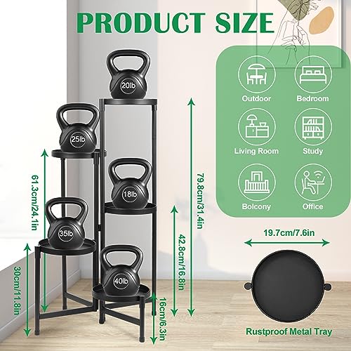 5 Tier Metal Plant Stand for Indoor Outdoor, Black | Foldable, Toolless Assembly, Flexibly Adjustable, Waterproof, Antislip