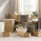 LiloCraft Seagrass Plant Basket (Size: 12x11inches, Pattem: White Bottom) - TheMulti Functional Home Decor Storage Solution with Eco-Friendly, Woven Basket Planter Indoor with Handles, Round Boho