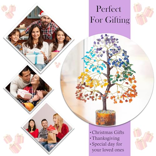 Crocon® 7 Chakra Turquoise Crystals Tree Of Life Birthday Gifts For Women, Men & Friends | Home & Office Decor, Money Tree Healing Crystals Gift | Mom Gift Ideas Housewarming Gifts New Home Sister Dad - color: 002 Seven Chakra