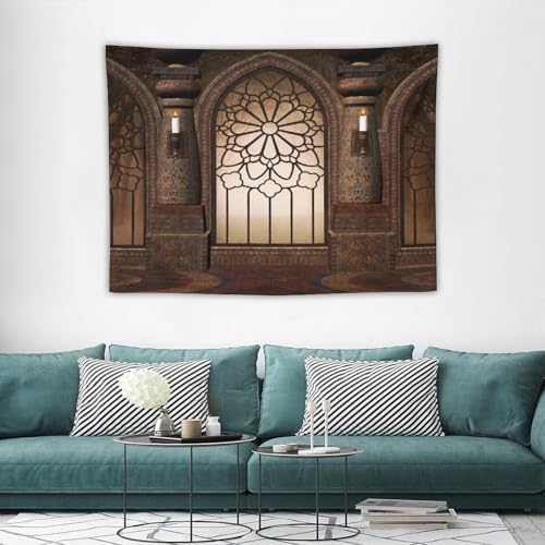 Houselerax Gothic Tapestry,Antique Victorian Style Red Medieval in Chapel on Wall Fantasy Building Print Wall Hanging Decor Tapestries for Bedroom Living Room 60"x40" - color: Gothic-12, size: W60xL40in