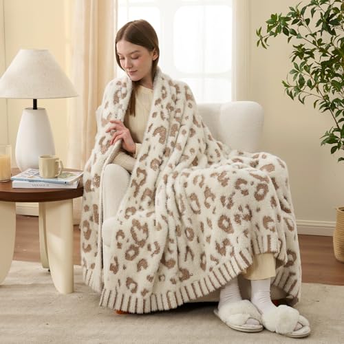 Snuggle Sac Leopard Luxury Faux Fur Throw Blanket for Couch,Ultra Soft Cozy Plush Fluffy Blanket for Sofa Bedroom Living Room,Beige Leopard,50x60 inches - color: Beige Leopard, size: Throw(50"x60")