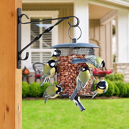 AMAGABELI GARDEN & HOME 4 Pack Hanging Plant Brackets Outdoor 10 inch Metal Fence Wall Plant Hanger Hooks for Hanging Flower Baskets Bird Feeders Lanterns Wind Chimes Rust-Resistant Black - size: 10 Inch, style: 4-Pack Twist Hook 2